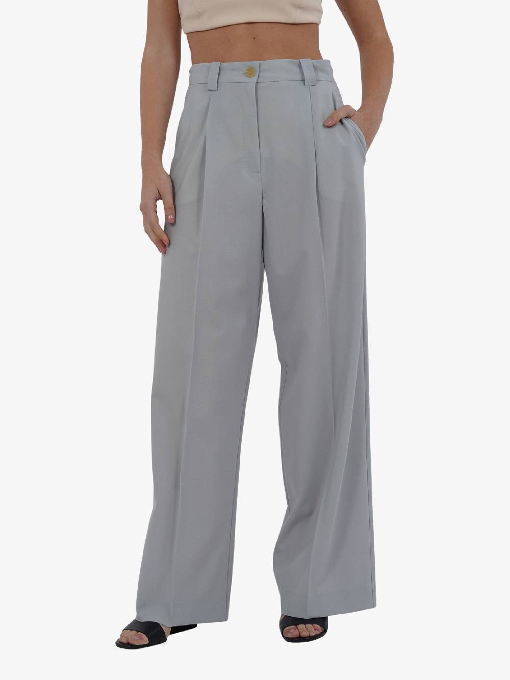 ALYSI Pantalone Sartoriale Wide Leg Donna In Tela Di Lana Perla