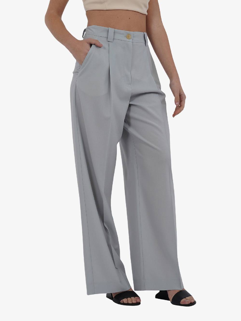 ALYSI Pantalone Sartoriale Wide Leg Donna In Tela Di Lana Perla