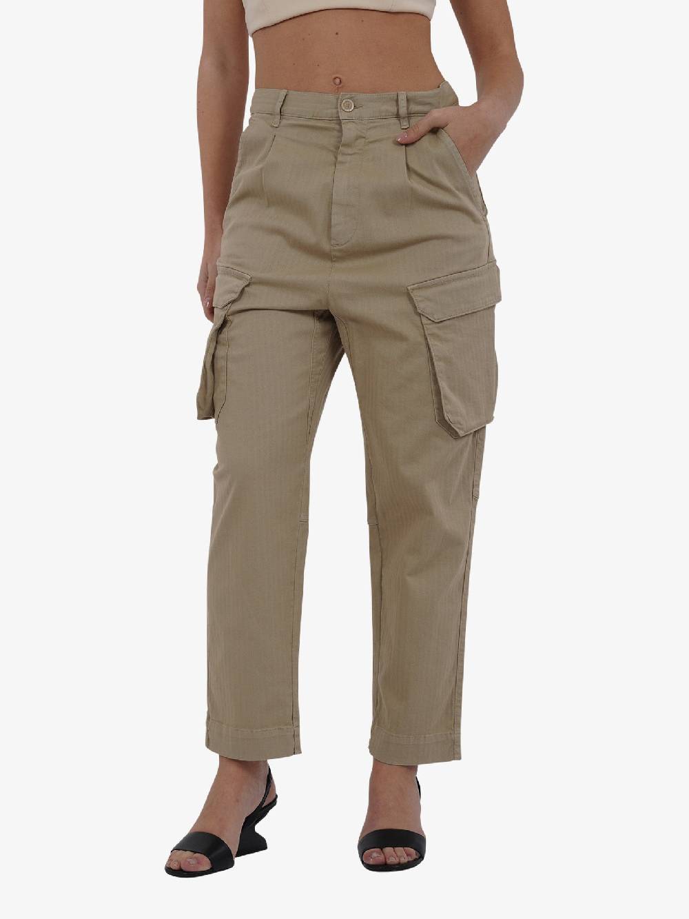 SEMICOUTURE Pantalone Tasconato Bianca Y4SO33 Donna In Gabardina Nocciolina