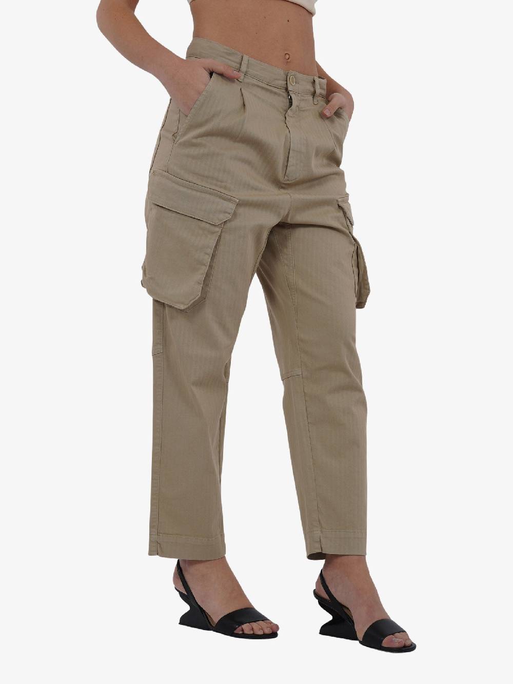 SEMICOUTURE Pantalone Tasconato Bianca Y4SO33 Donna In Gabardina Nocciolina
