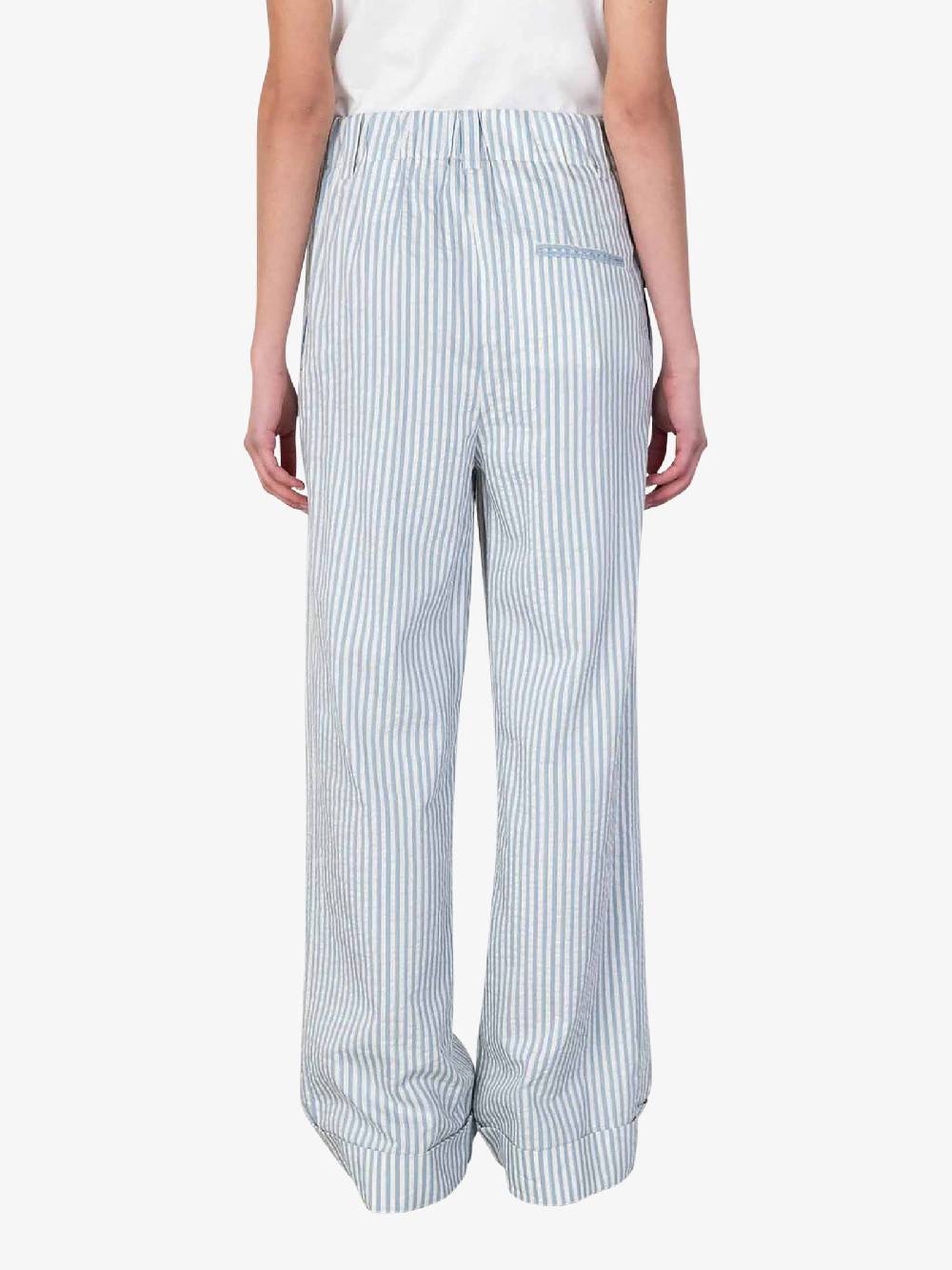 ALYSI Pantalone Wide Leg A Righe 104121P4041 Donna Cotone Azzurro