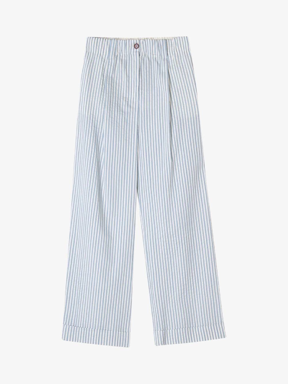 ALYSI Pantalone wide leg a righe 104121P4041 donna cotone azzurro