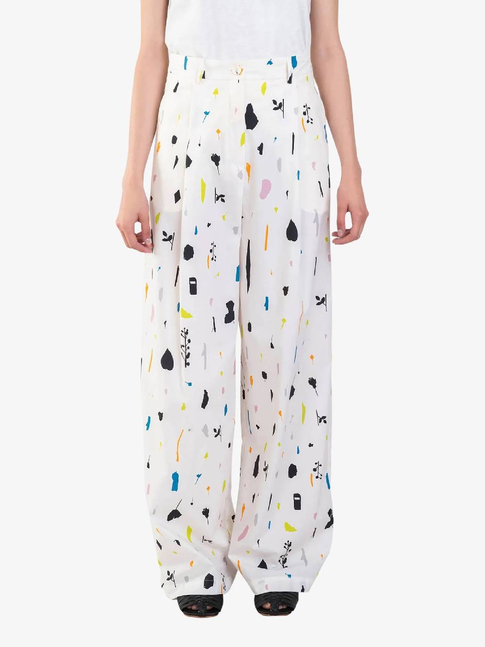 ALYSI Pantalone Wide Leg Stampa Paper 104133P4012 Donna Cotone Beige