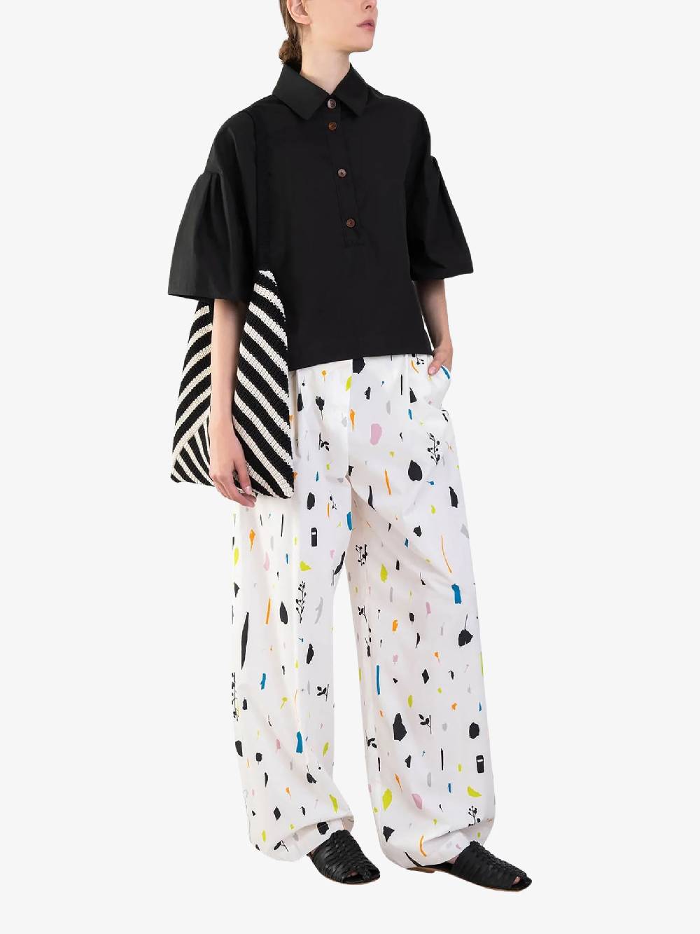 ALYSI Pantalone Wide Leg Stampa Paper 104133P4012 Donna Cotone Beige