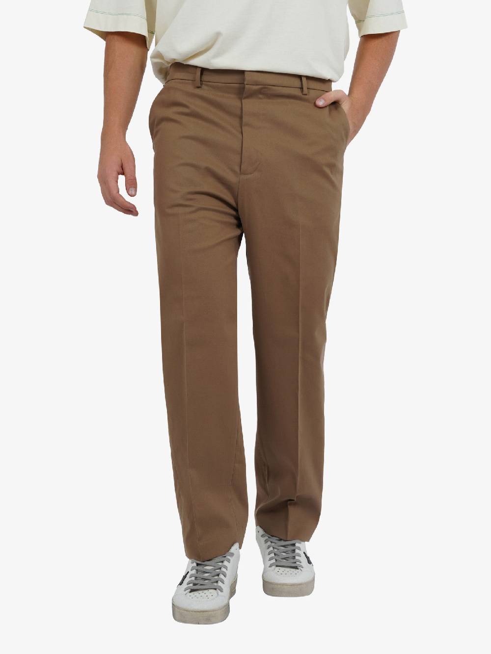 WHITE OVER Pantaloni A Gamba Comoda Deon 00509 Uomo In Cotone Cammello