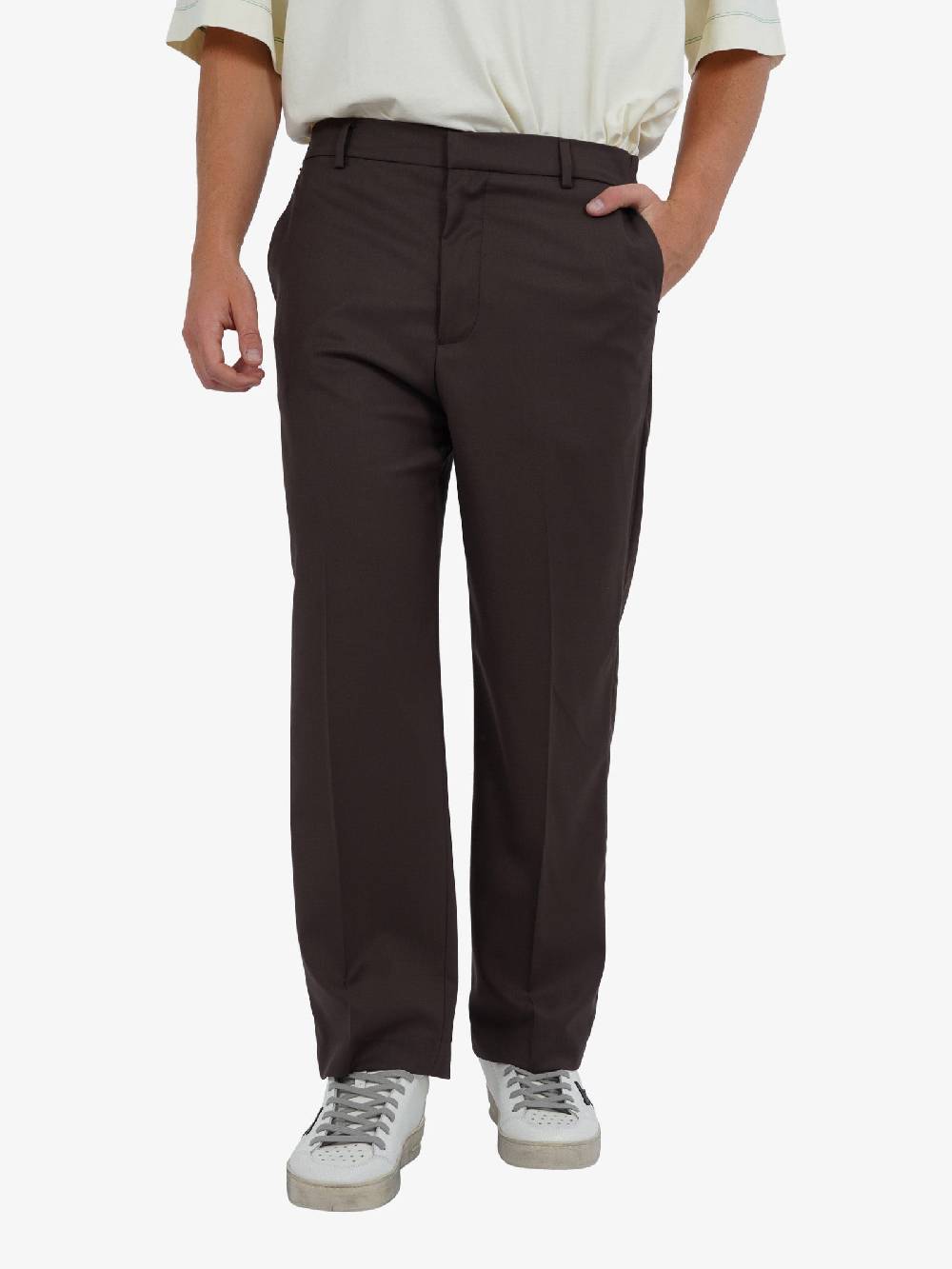 WHITE OVER Pantaloni A Gamba Dritta Maikel 00508 Uomo In Misto Viscosa Moro