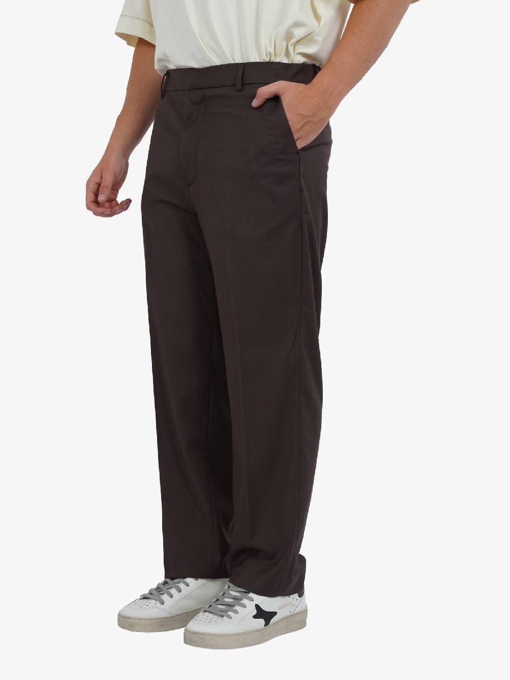 WHITE OVER Pantaloni A Gamba Dritta Maikel 00508 Uomo In Misto Viscosa Moro