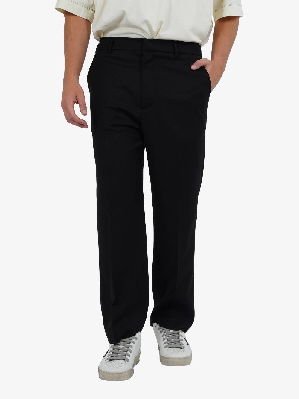 WHITE OVER Pantaloni A Gamba Dritta Maikel 00508 Uomo In Misto Viscosa Nero