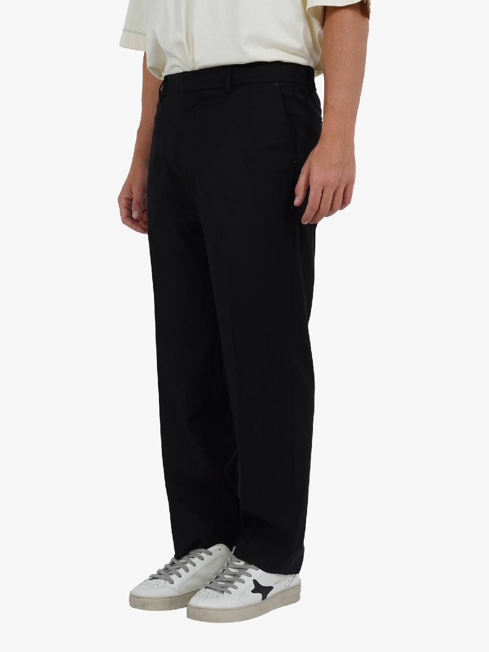 WHITE OVER Pantaloni A Gamba Dritta Maikel 00508 Uomo In Misto Viscosa Nero