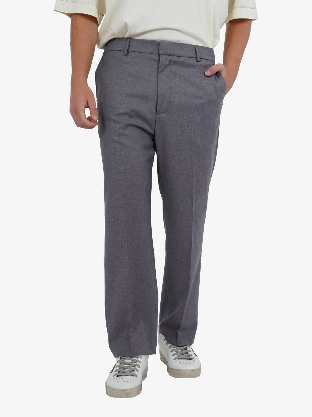 WHITE OVER Pantaloni A Gamba Dritta Maikel 00508 Uomo In Misto Viscosa Grigio