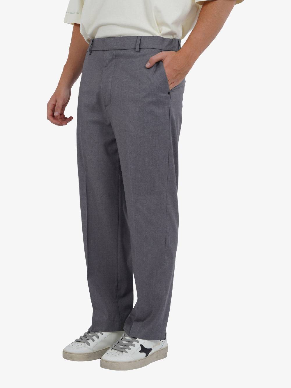 WHITE OVER Pantaloni A Gamba Dritta Maikel 00508 Uomo In Misto Viscosa Grigio