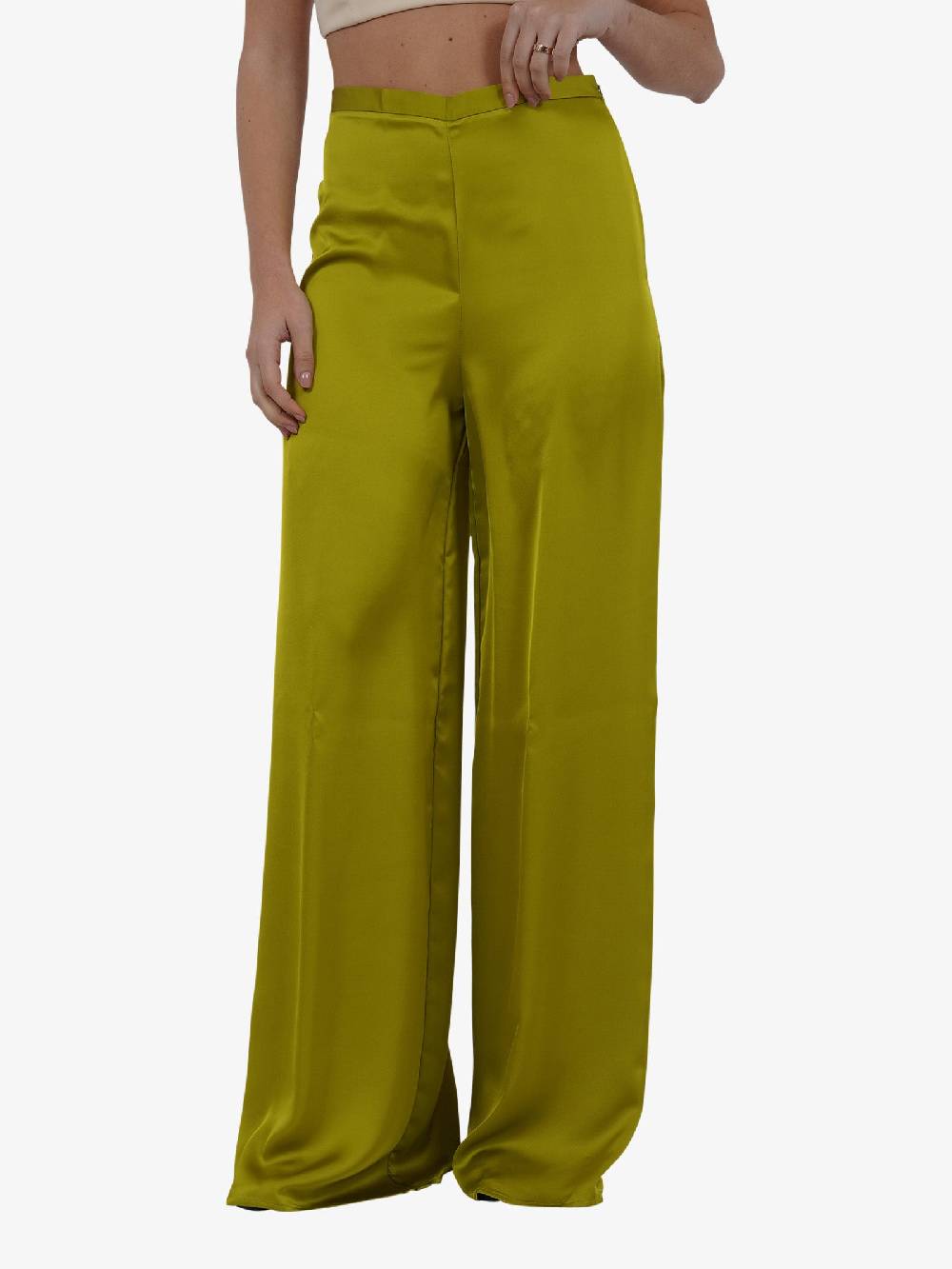 SPACE SIMONA CORSELLINI Pantaloni A Palazzo Donna In Raso Fluido Verde