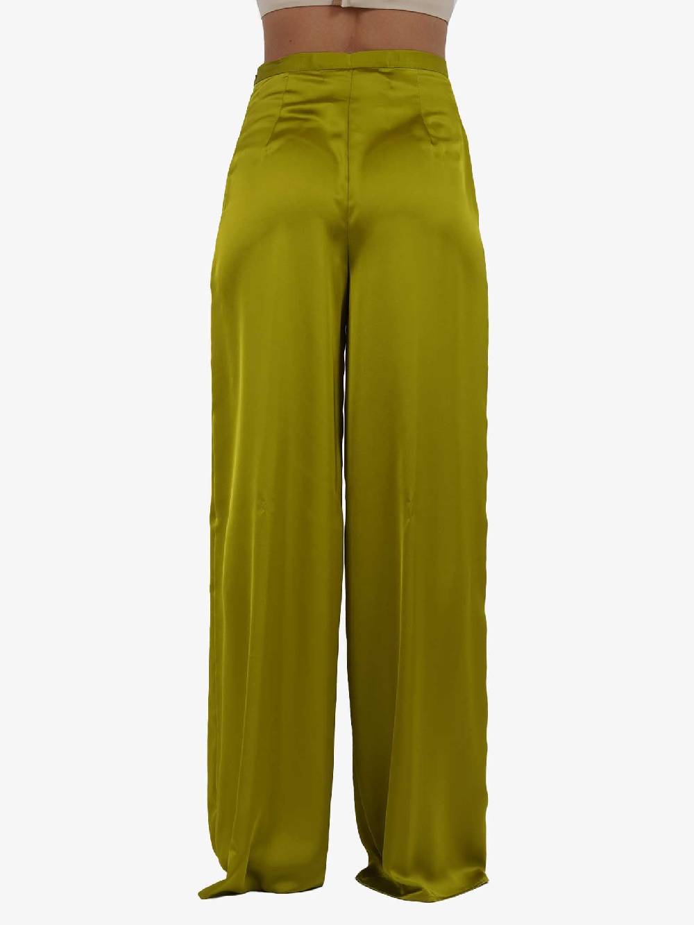 SPACE SIMONA CORSELLINI Pantaloni A Palazzo Donna In Raso Fluido Verde
