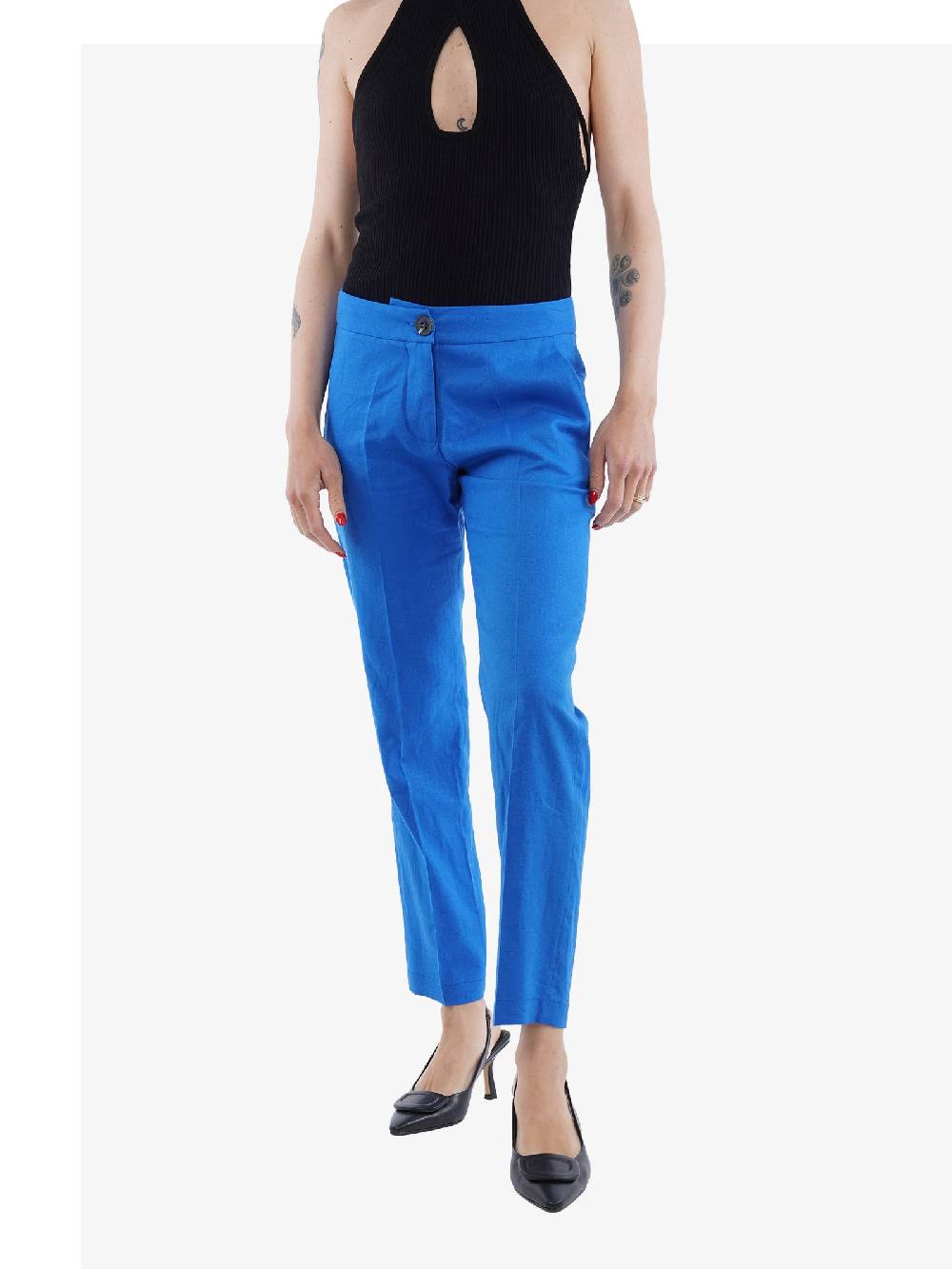 MARIUCCIA Pantaloni Donna Lino Azzurro Modello Estivo Leggero