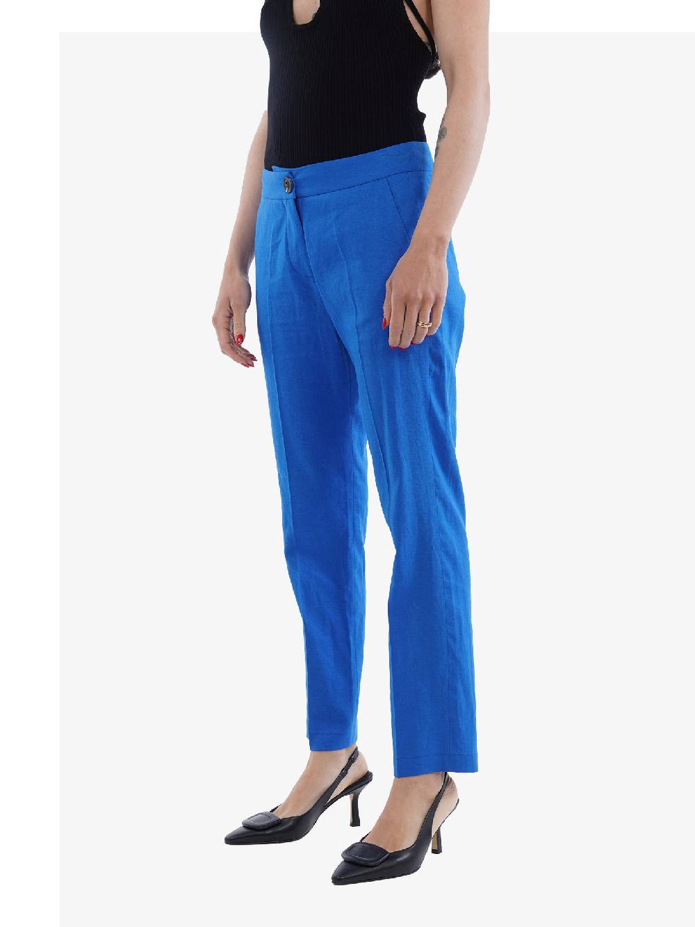 MARIUCCIA Pantaloni Donna Lino Azzurro Modello Estivo Leggero