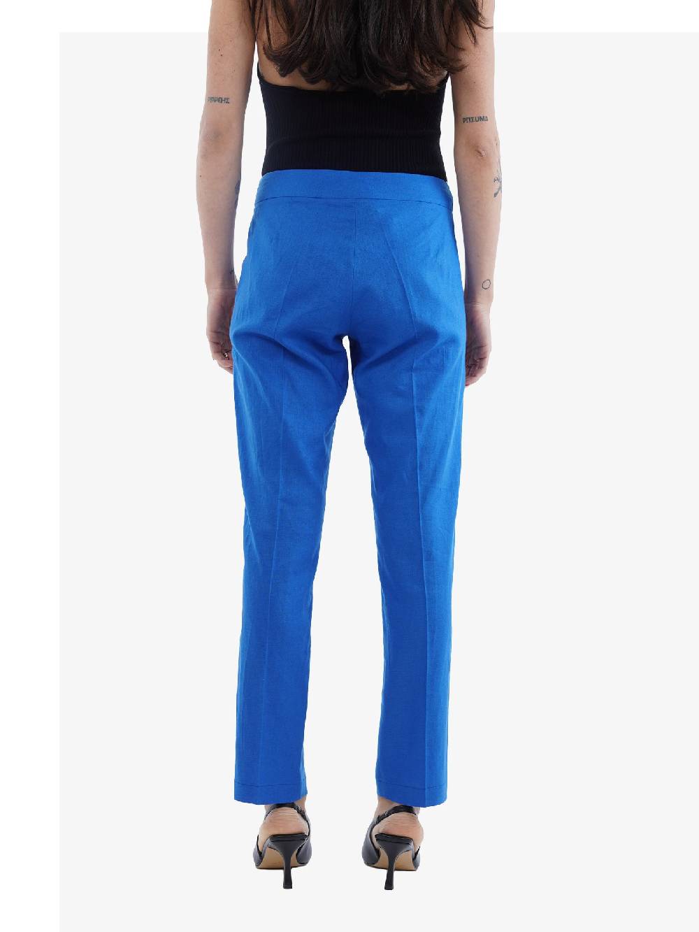 MARIUCCIA Pantaloni Donna Lino Azzurro Modello Estivo Leggero