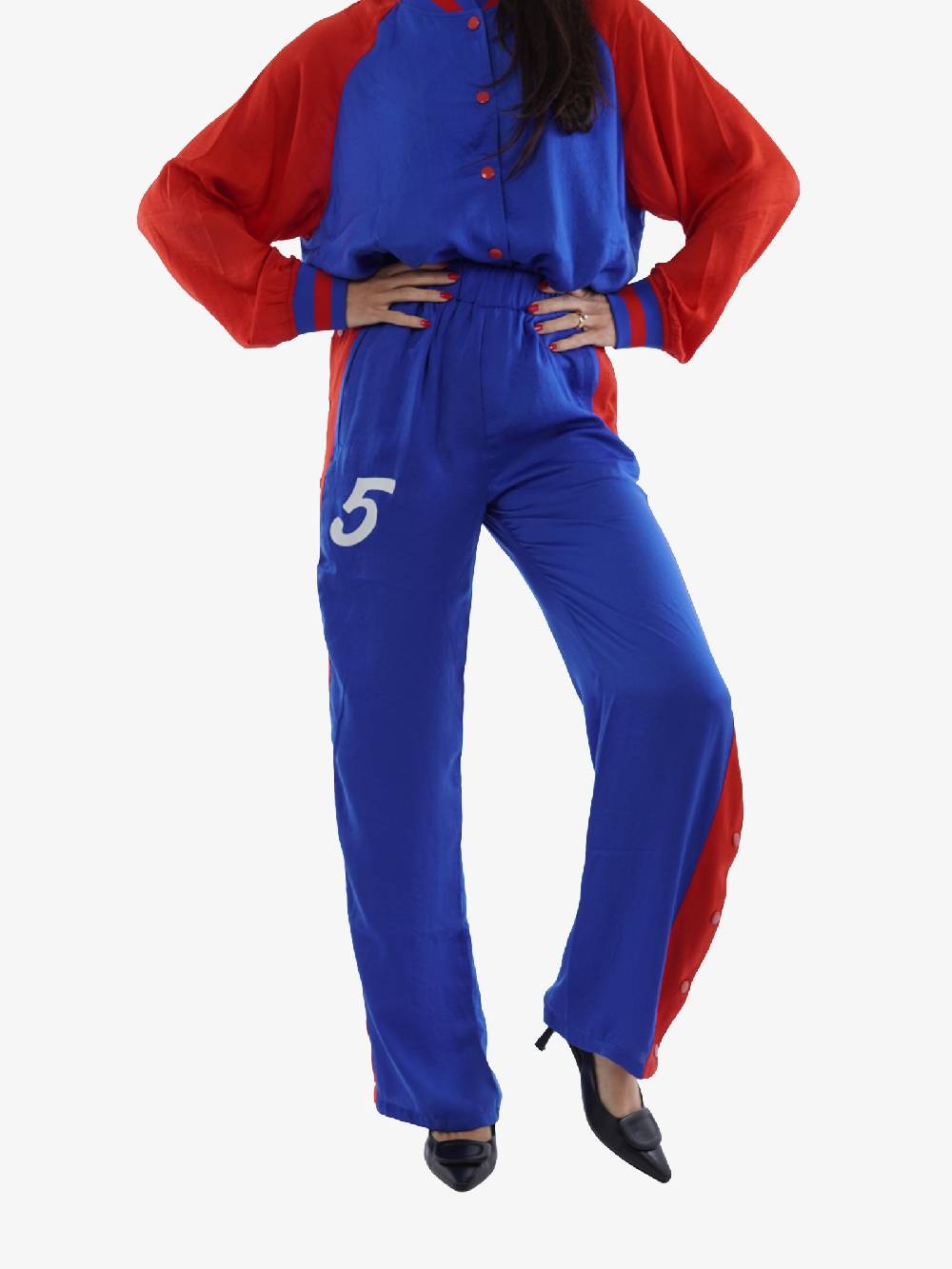 5 PREVIEW Pantaloni In Viscosa Blu Claudette Satin Track Pant