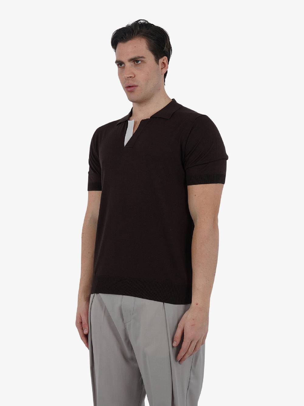 PAOLO PECORA Polo A030F200 Uomo Seta Marrone