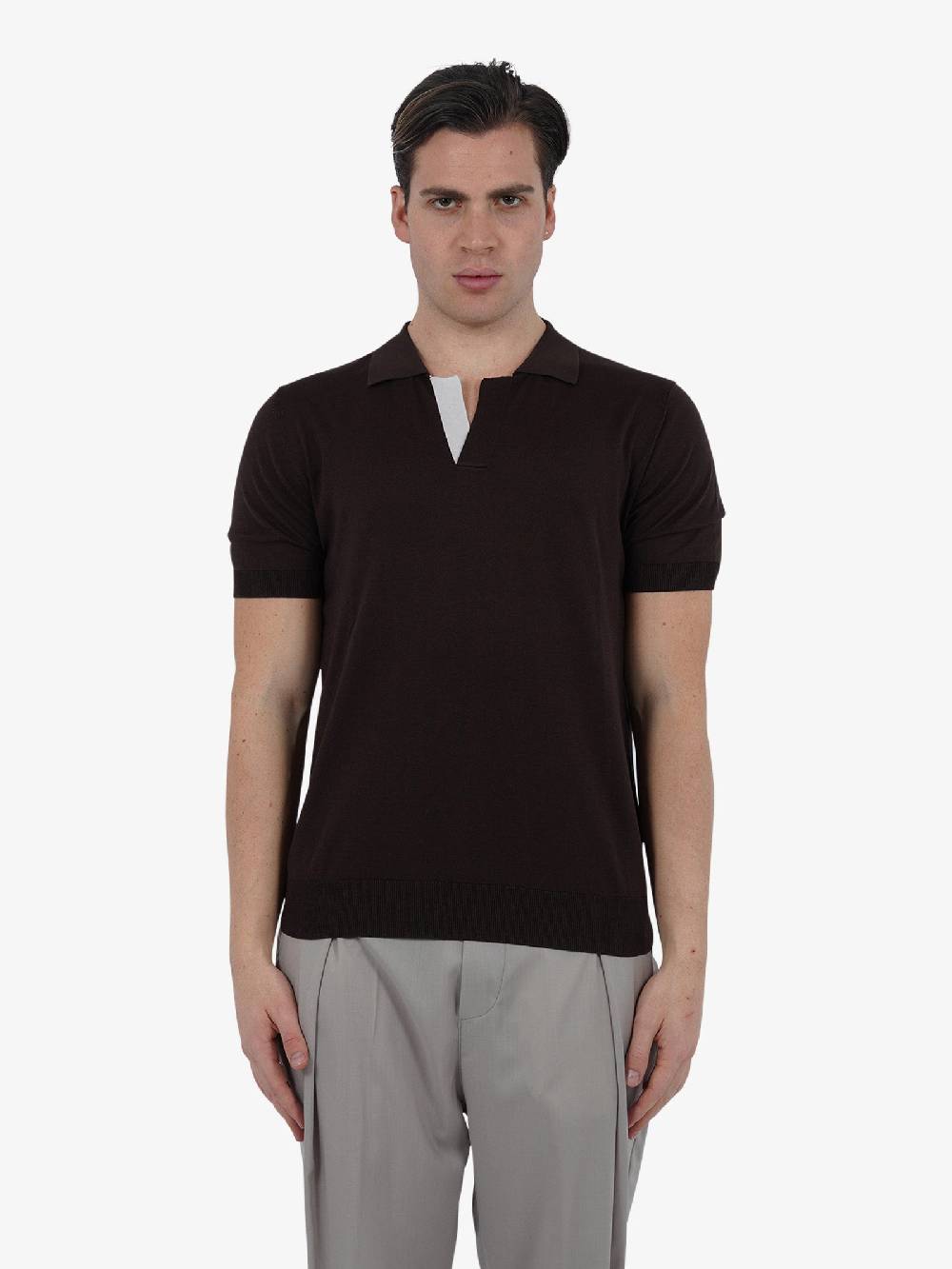 PAOLO PECORA Polo A030F200 uomo seta marrone