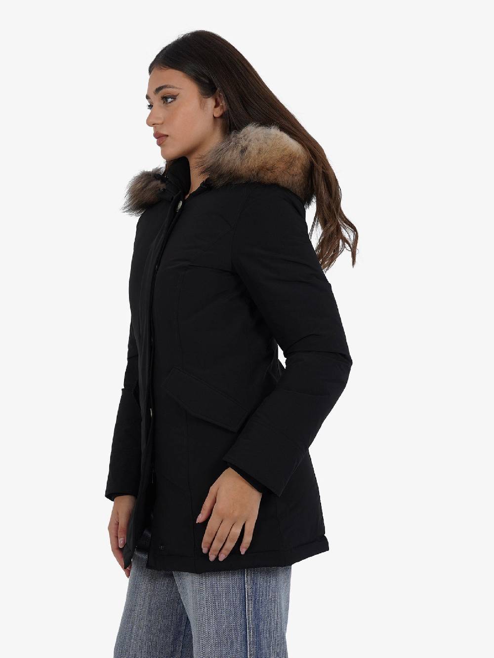 WOOLRICH Parka Luxury Arctic Raccoon Donna Nero In Urban Touch Con Pelliccia Removibile