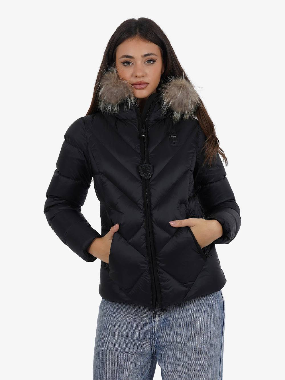 BLAUER Piumino Sfiancato Corto Alicia Donna Pelliccia Removibile Nero