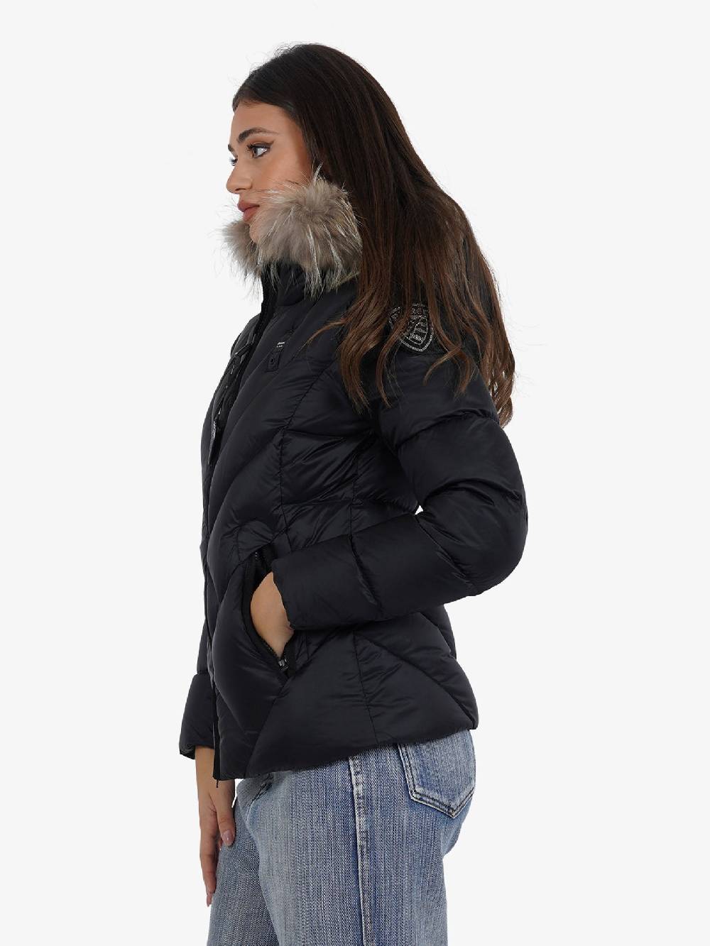 BLAUER Piumino Sfiancato Corto Alicia Donna Pelliccia Removibile Nero