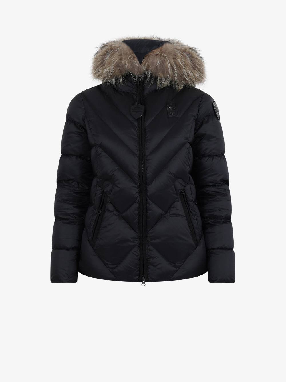 BLAUER Piumino sfiancato corto Alicia donna pelliccia removibile nero