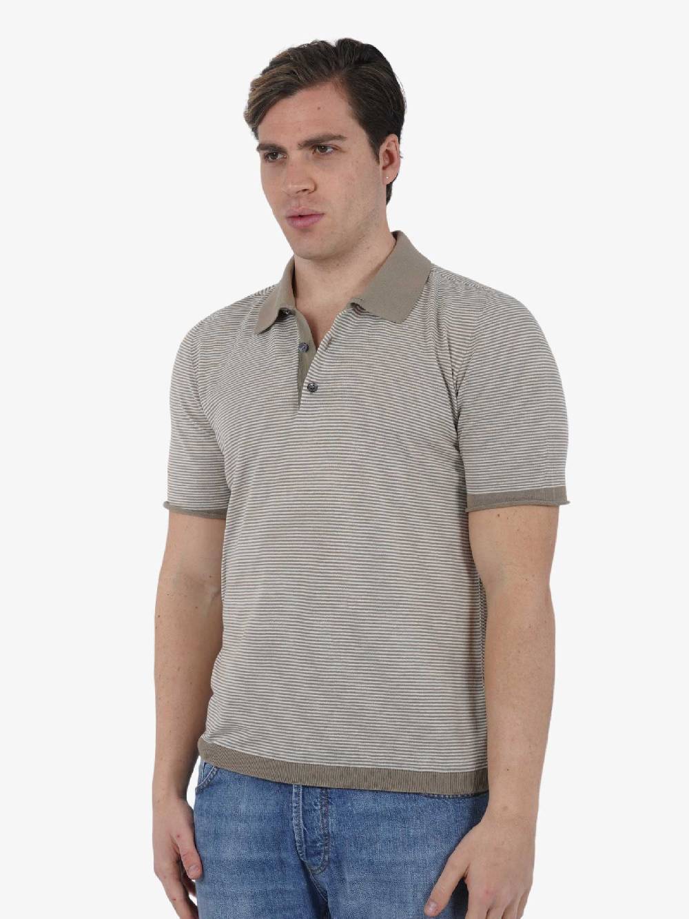 AROVESCIO Polo 3B MM Rigato F15 S24M3105 Uomo Cotone Beige