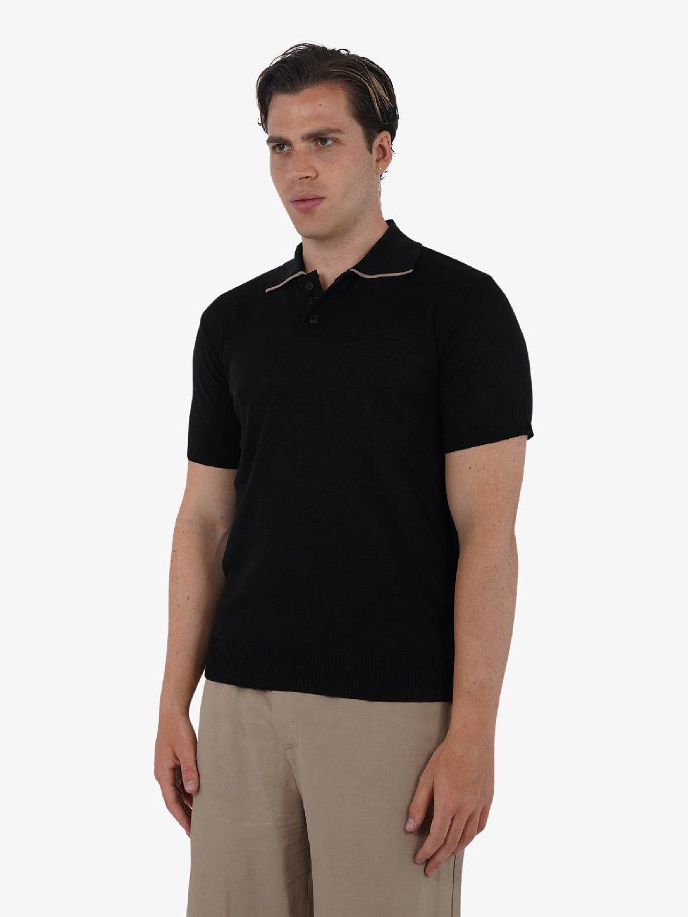 PRET A PORTER Polo A 3 Bottoni M9M2756 Uomo Cotone Nero