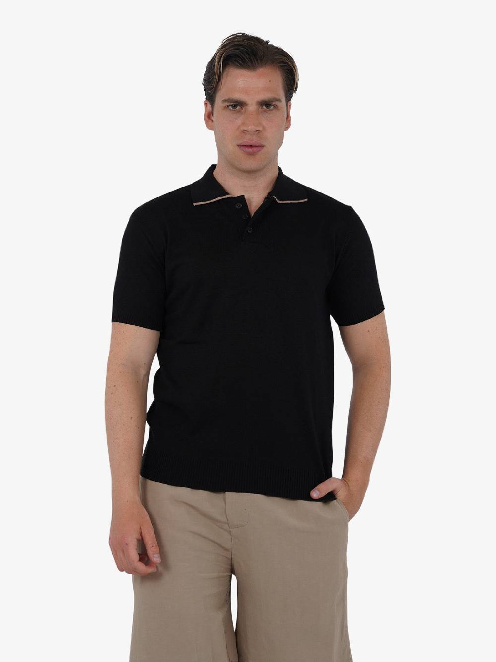 PRET A PORTER Polo a 3 bottoni M9M2756 uomo cotone nero