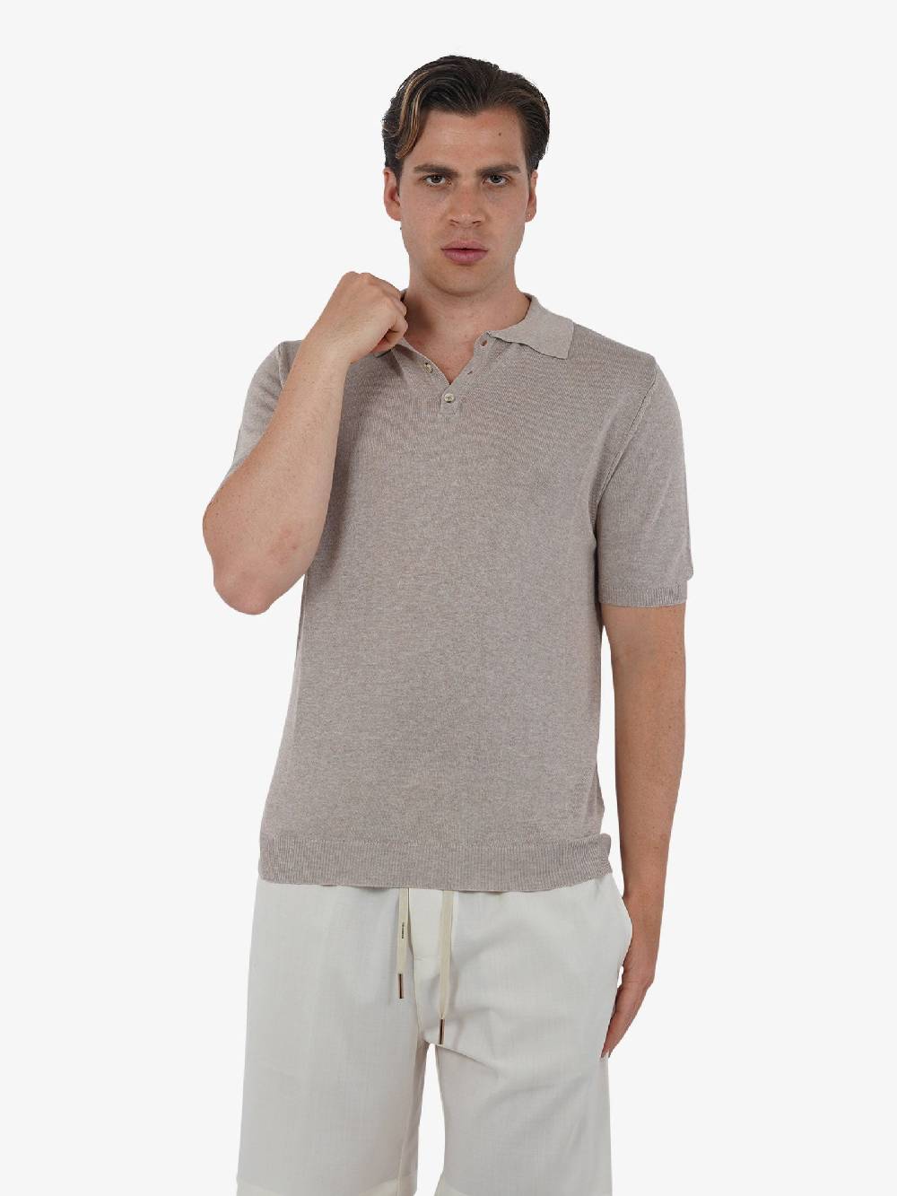 WHITE OVER Polo a 3 bottoni PO/001 uomo viscosa beige