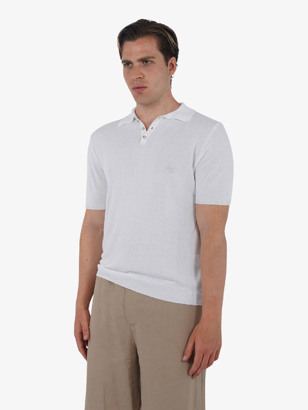WHITE OVER Polo A 3 Bottoni PO/001 Uomo Viscosa Bianco