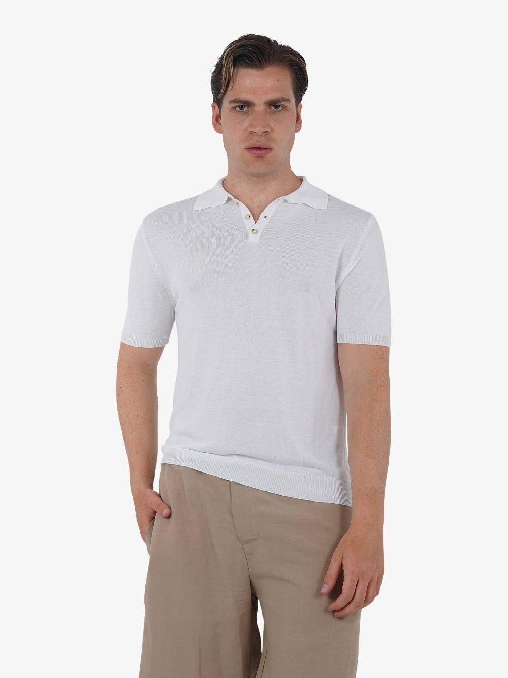 WHITE OVER Polo a 3 bottoni PO/001 uomo viscosa bianco