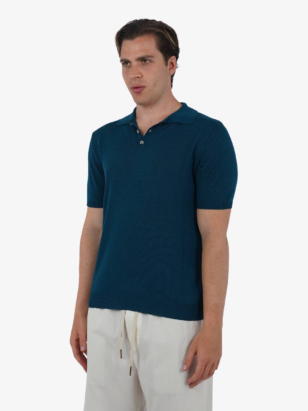 WHITE OVER Polo A 3 Bottoni PO/001 Uomo Viscosa Blu