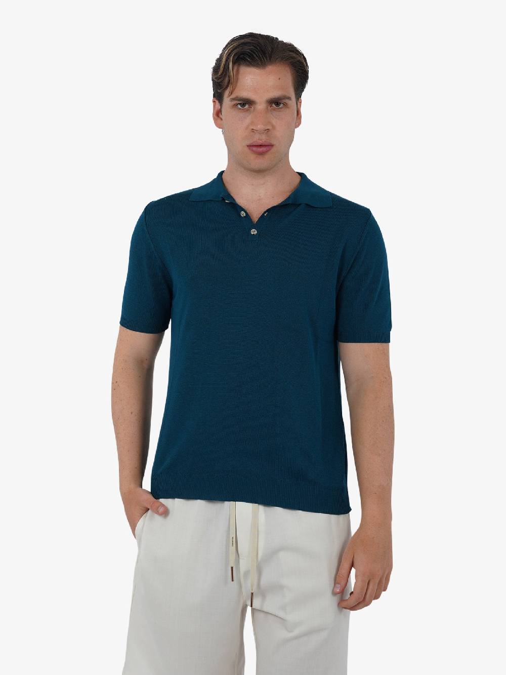 WHITE OVER Polo a 3 bottoni PO/001 uomo viscosa blu