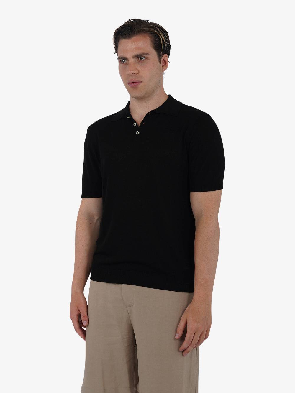 WHITE OVER Polo A 3 Bottoni PO/001 Uomo Viscosa Nero