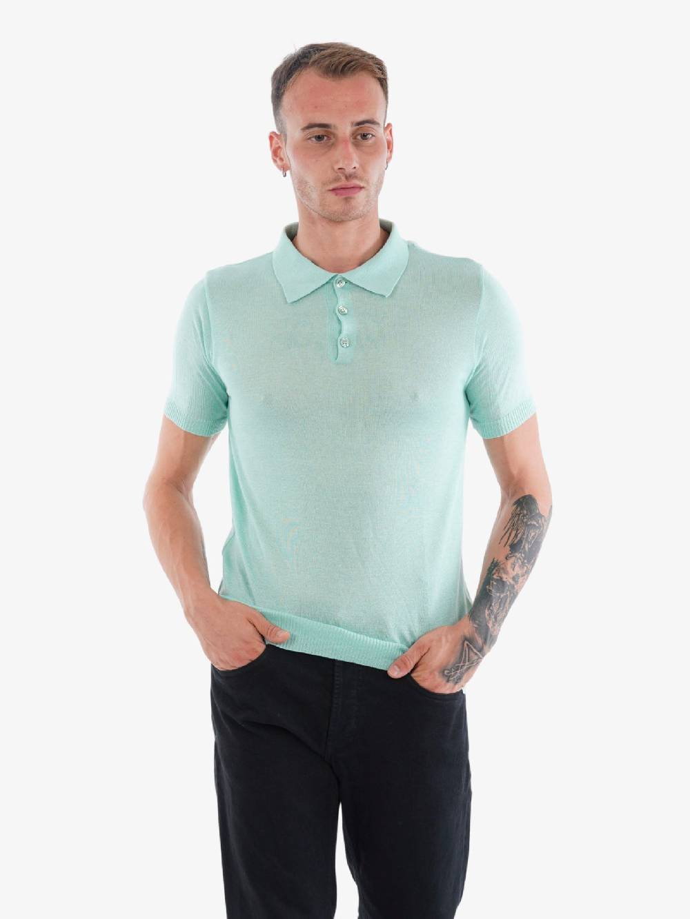 MARSEM Polo A Manica Corta 120086 Uomo In Viscosa Verde Acqua