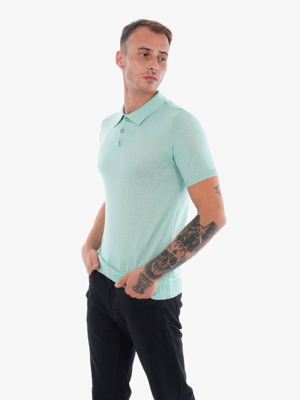 MARSEM Polo A Manica Corta 120086 Uomo In Viscosa Verde Acqua