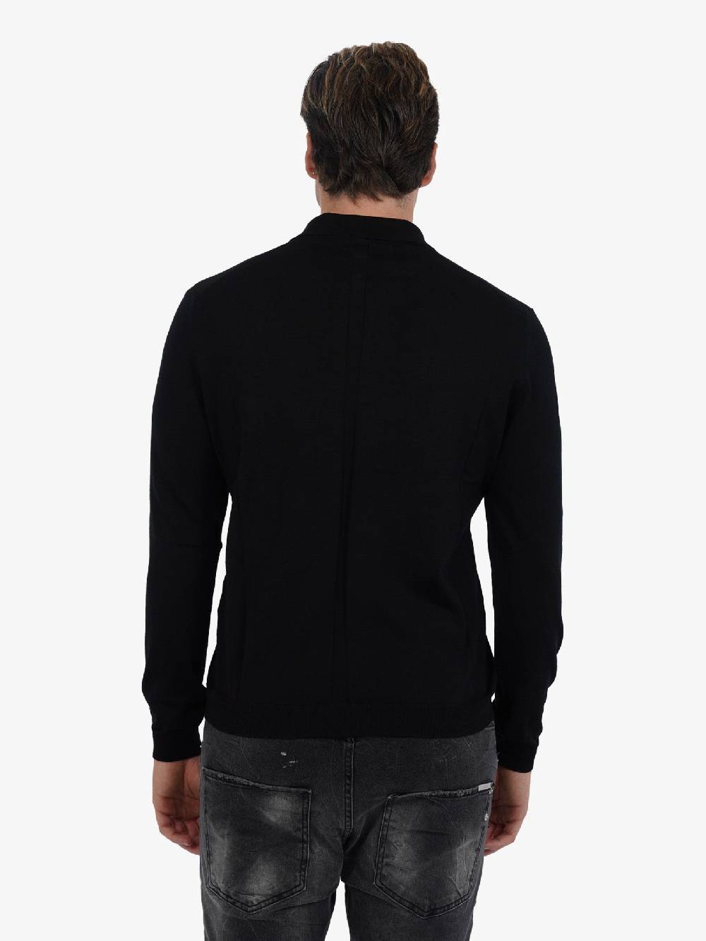 LOW BRAND Polo A Maniche Lunghe K153 Extrafine Uomo In Lana Merino Nero