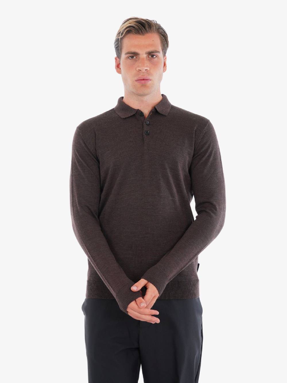 GAZZARRINI Polo A Maniche Lunghe MI434G Uomo In Lana Testa Di Moro