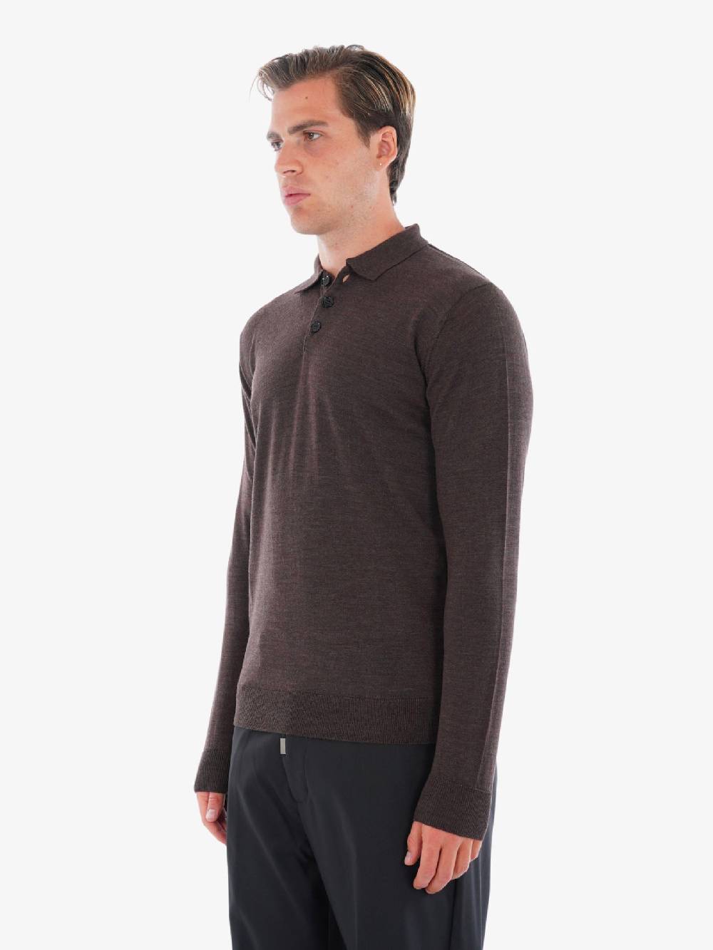 GAZZARRINI Polo A Maniche Lunghe MI434G Uomo In Lana Testa Di Moro