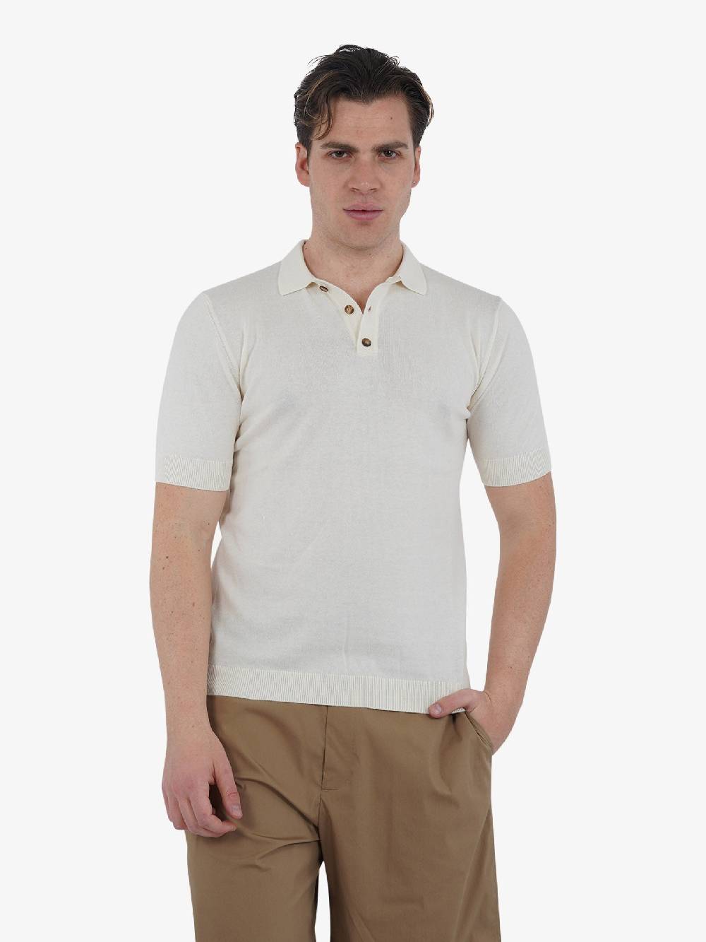CAPRI VICE Polo a tre bottoni CPVS24PL03 uomo cotone panna