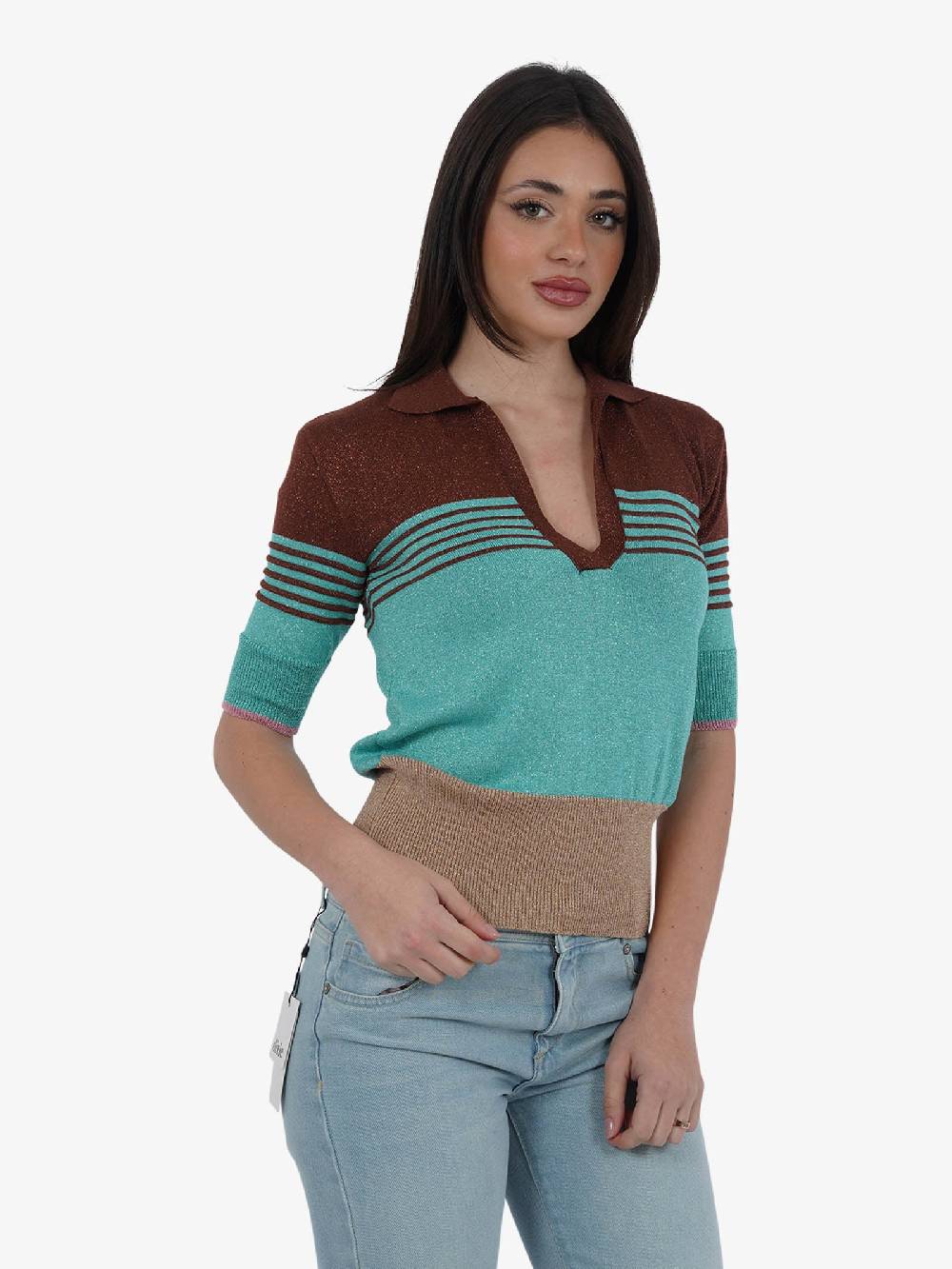 AKEP Polo Iun Lurex A Righe PLKD05022 Donna Viscosa Multicolor