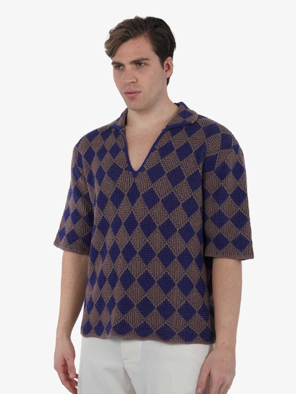 I'M BRIAN Polo Mezza Manica Disegno Rombi MA2806 Uomo Cotone Multicolor