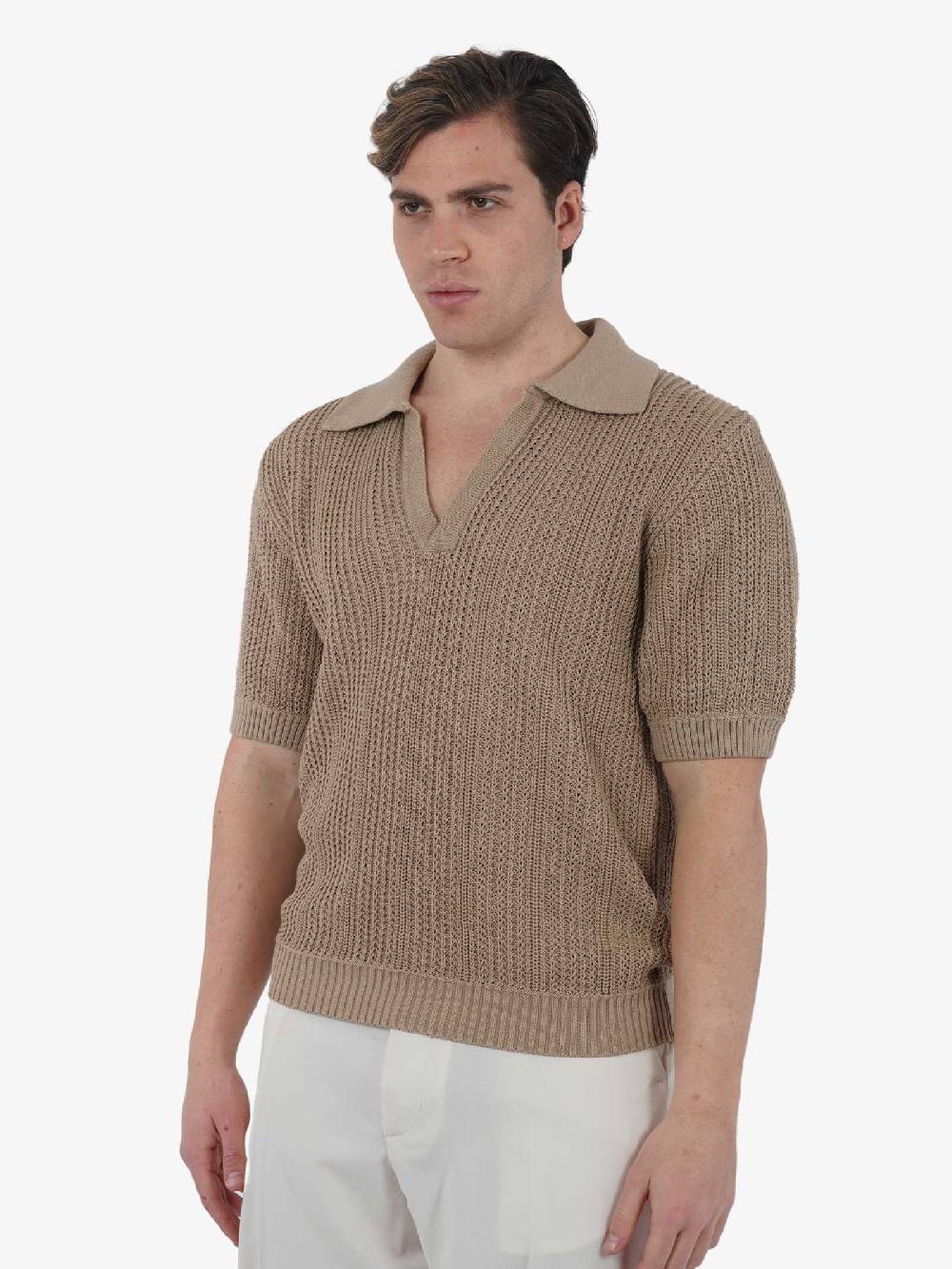I'M BRIAN Polo Mezza Manica In Filo MA2805 Uomo Cotone Beige