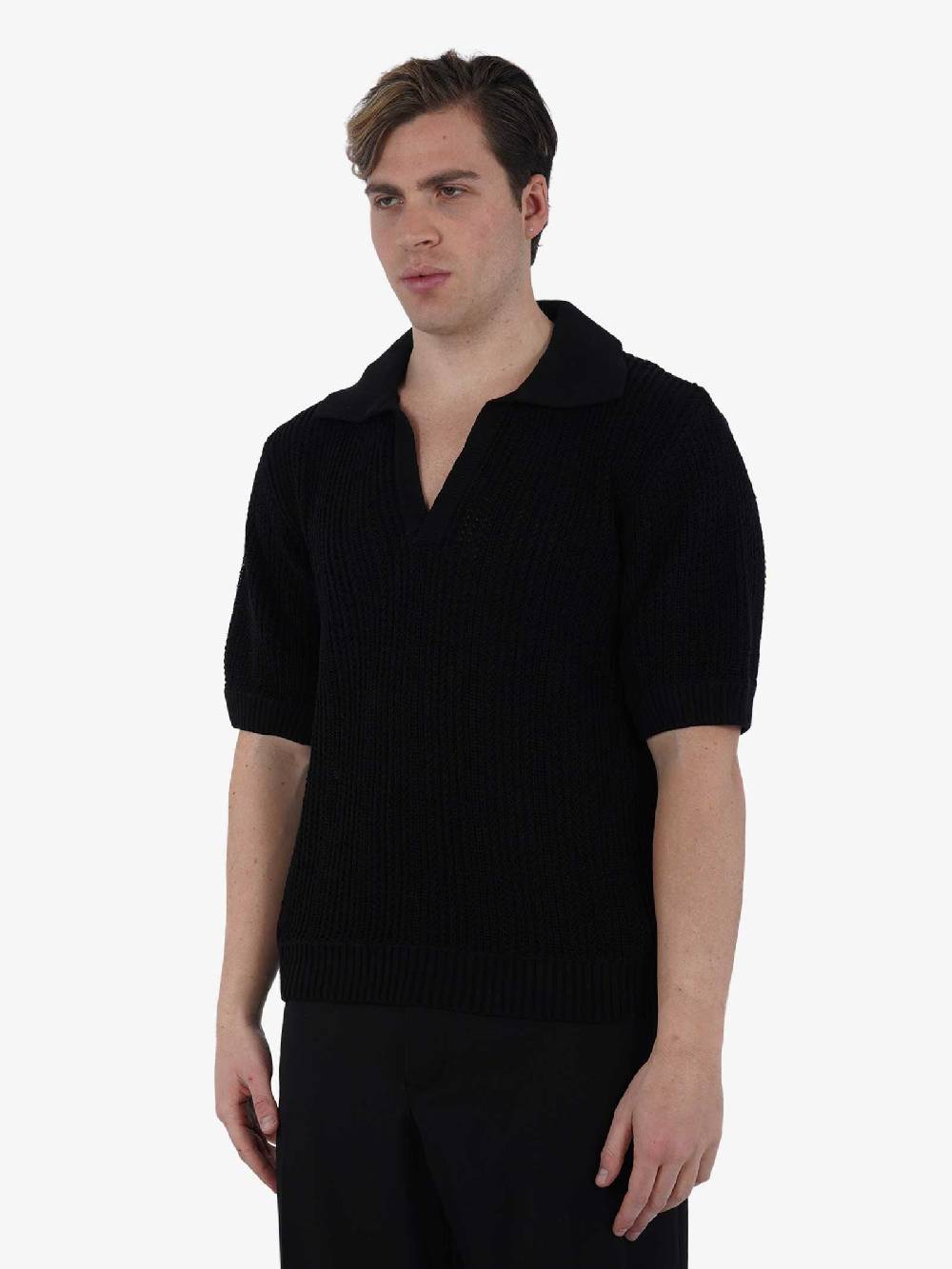 I'M BRIAN Polo Mezza Manica In Filo MA2805 Uomo Cotone Nero