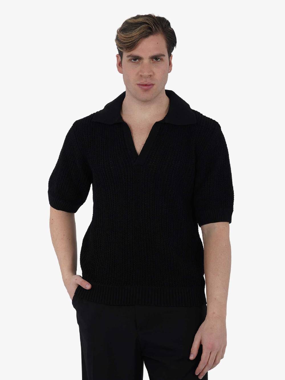 I'M BRIAN Polo mezza manica in filo MA2805 uomo cotone nero