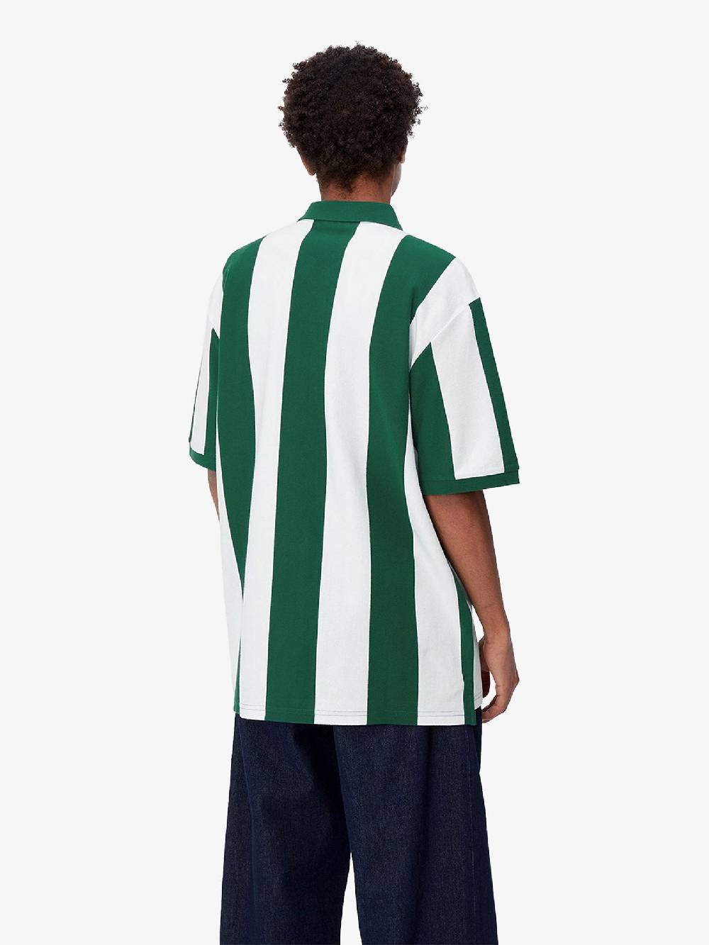 CARHARTT WIP Polo S/S Hinton I032972_23V_XX A Righe Uomo In Cotone Verde/bianco