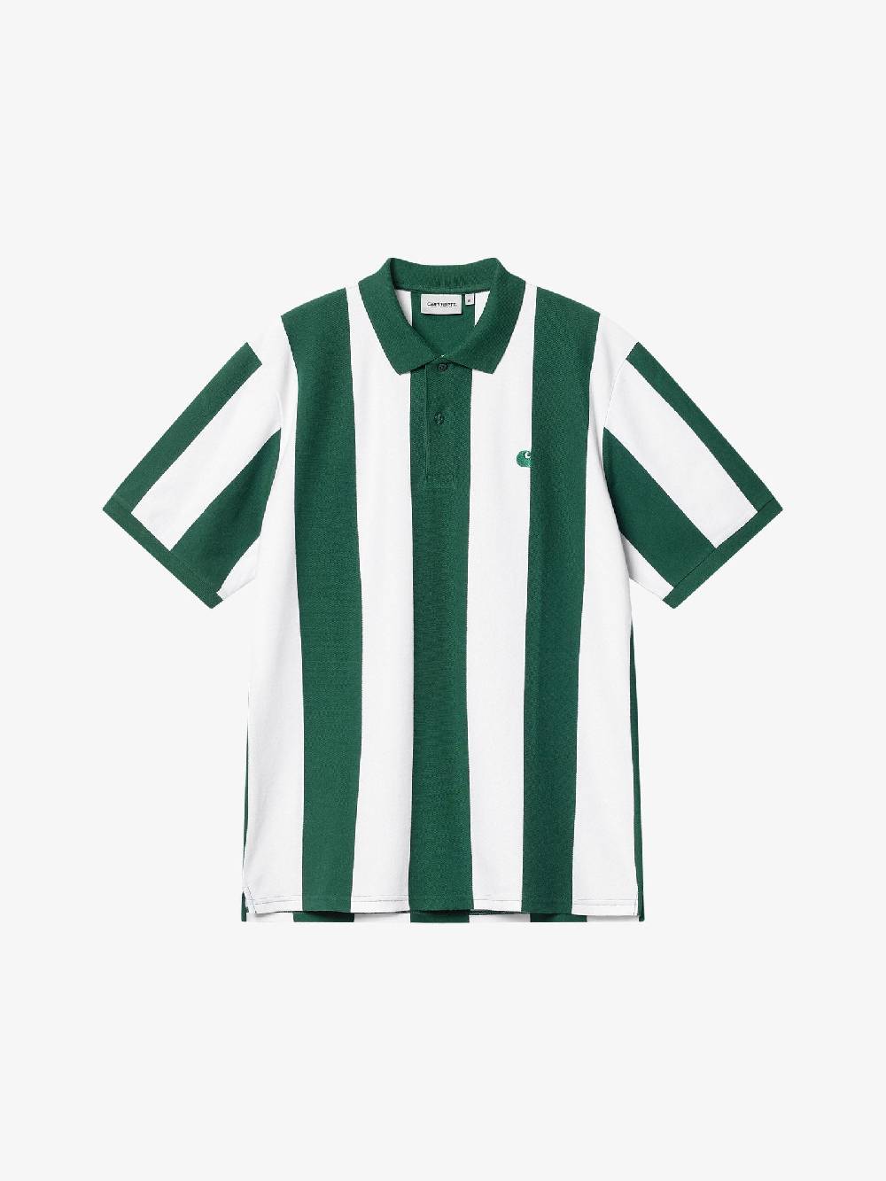 CARHARTT WIP Polo S/S Hinton I032972_23V_XX a righe uomo in cotone verde/bianco