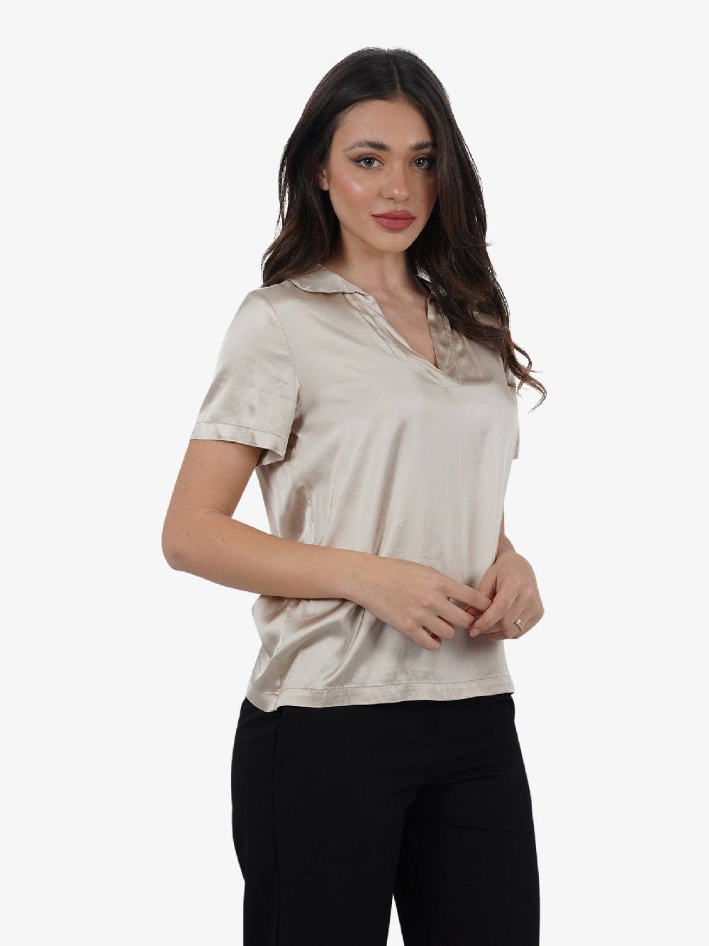 HAVE ONE Polo Scollo A V CWG-L003 Donna Viscosa Beige